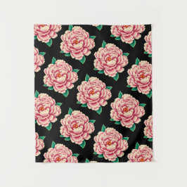 Tapete De Parede Padrão de Flor de Peônia Rosa Vintage Preto