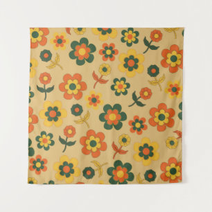 Tapete De Parede Padrão de Flor do Laranja de Imagem Retroativa 70s