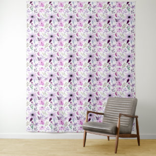 Tapete De Parede Padrão de Flor Rosa e Roxo Elegante