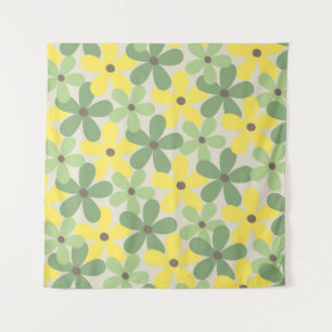 Tapete De Parede Padrão de Flor Verde Amarelo Retroativo Y2K 70s