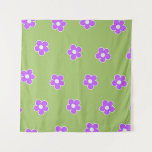Tapete De Parede Padrão de Flor Y2K Retro Roxo Verde