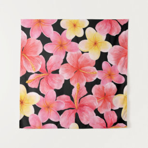 Tapete De Parede Padrão de Flores de Hibiscus Plumeria Watercolor
