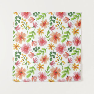 Tapete De Parede Padrão de Flores Rosa em Aquarela