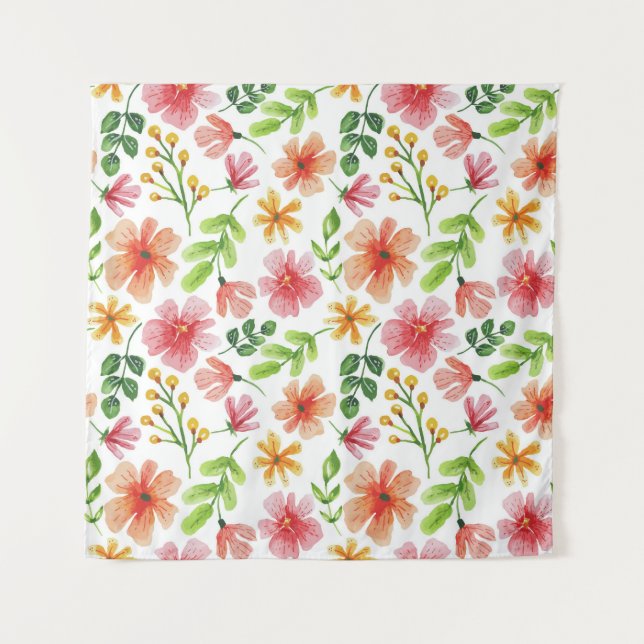 Tapete De Parede Padrão de Flores Rosa em Aquarela (Frente)