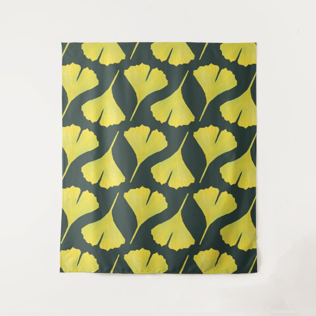 Tapete De Parede Padrão de Folha Verde Ginkgo - Botânica Primavera (Frente)