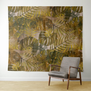 Tapete De Parede Padrão de Folhas Tropicais Terrestres