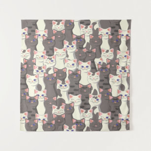 Tapete De Parede Padrão de gatos brancos e cinzas
