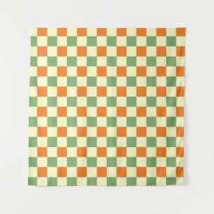 Tapete De Parede Padrão de Gingham - Laranja Verde Marrom