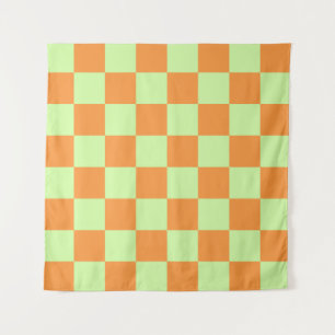 Tapete De Parede Padrão de Gingham Verificado em Laranja Verde