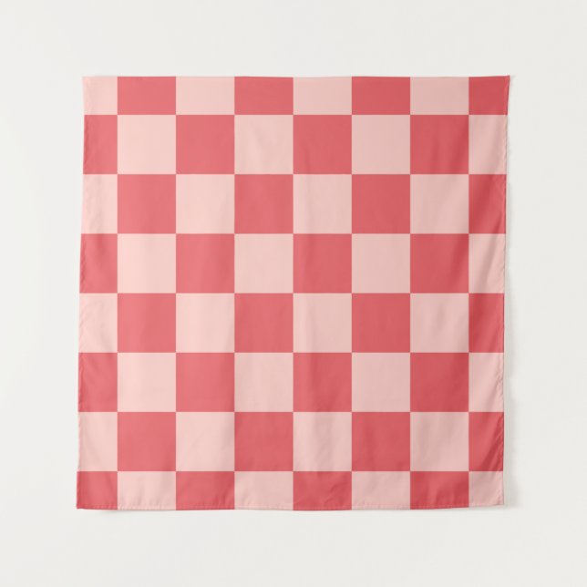 Tapete De Parede Padrão de Gingham Vermelhos Rosa Verificado (Frente)