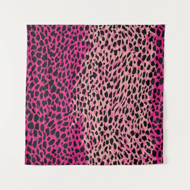 Tapete De Parede Padrão de leopardo rosa, animal têxtil, backgrogue (Frente)