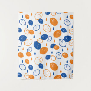 Tapete De Parede Padrão de limão azul e laranja, com Frutas empinad