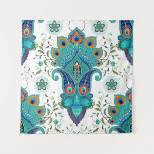 Tapete De Parede Padrão de penas de pavão oriental.