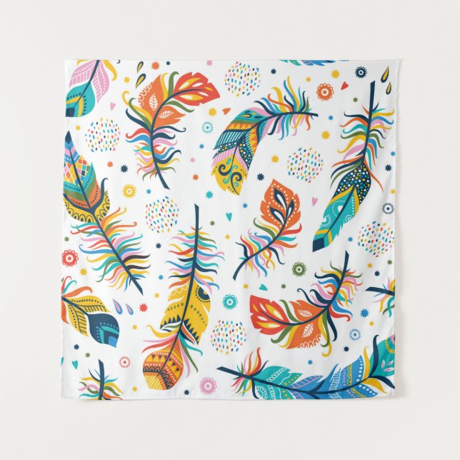 Tapete De Parede Padrão de penas sem costura em estilo boho (Frente)