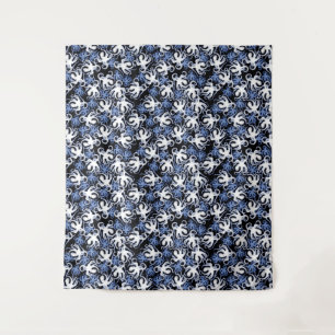 Tapete De Parede Padrão de polvo preto, branco e azul sem soldadur