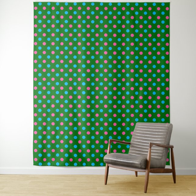 Tapete De Parede Padrão de Pontos Verde Rosa Azul (In Situ)