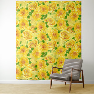 Tapete De Parede Padrão de rosas de aquarelas amarelas