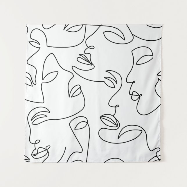 Tapete De Parede Padrão de rosto de linha abstrato 1 (Frente)