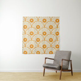 Tapete De Parede Padrão de Sol Abstrato Art Déco Laranja