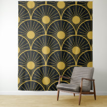 Padrão de Sol Dourado Art Déco Brilhante em Preto