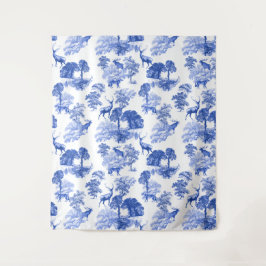 Tapete De Parede Padrão de Toile Francês Azul com Veado Raposa Flor