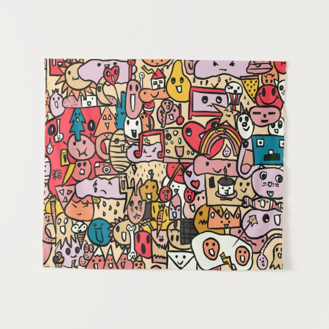 Tapete De Parede Padrão de Tosse Desenhada na Mão do personagem de  (Frente (Horizontal))