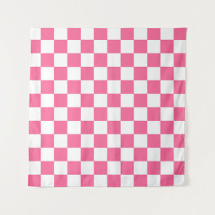 Tapete De Parede Padrão de Verificação Branco Cor-de-Rosa