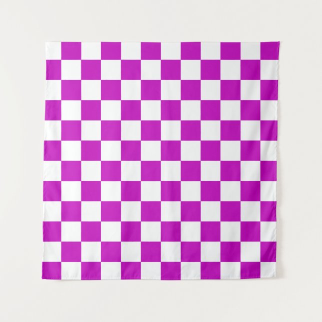 Tapete De Parede Padrão de Verificação Branco Roxo (Frente)