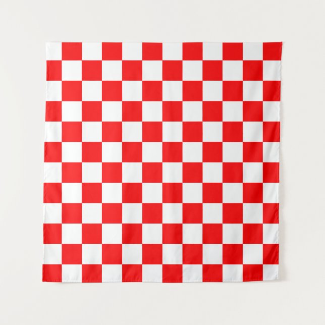 Tapete De Parede Padrão de Verificação de Branco Vermelho (Frente)