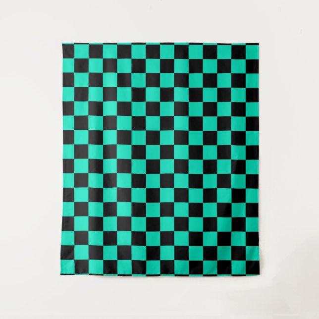 Tapete De Parede Padrão de Verificação Preto Verde (Frente)