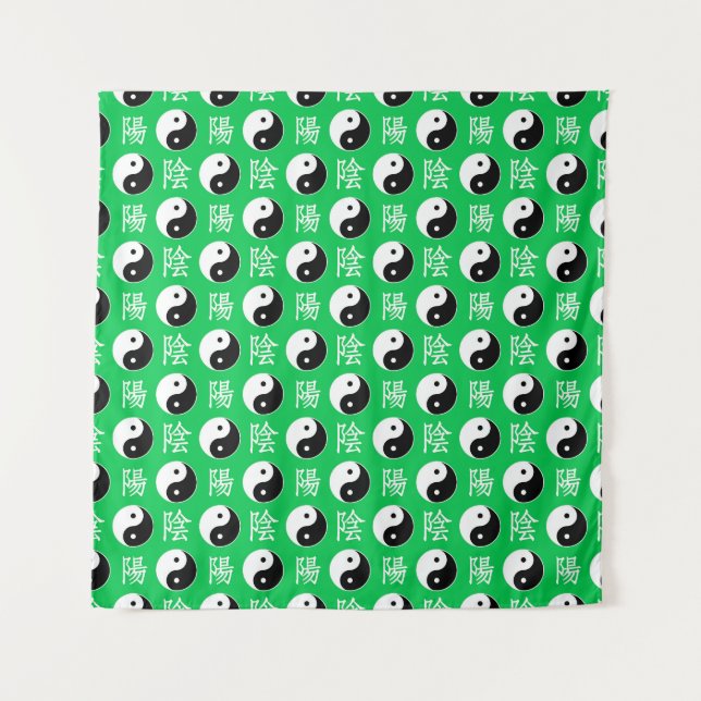 Tapete De Parede Padrão de Yinyang Chinês de Fundo Verde (Frente)
