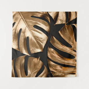 Tapete De Parede padrão Dourado das folhas de monstera