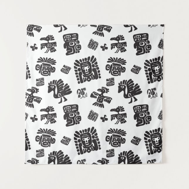 Tapete De Parede Padrão Étnico Preto Maya (Frente)