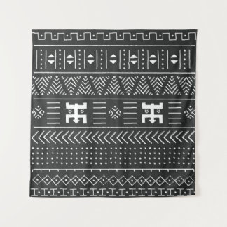 Tapete De Parede Padrão étnico tribal negro e branco com geometr
