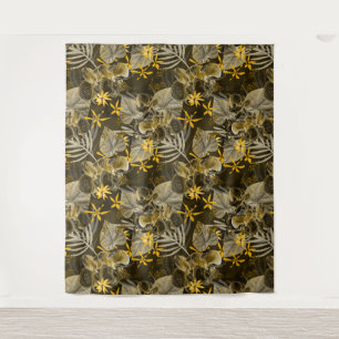 Tapete De Parede Padrão floral amarelo-acastanhado de aquarelas.