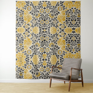 Tapete De Parede Padrão floral amarelo e preto estilo retrô