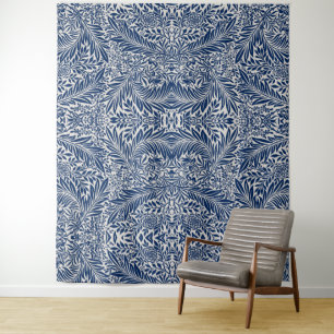 Tapete De Parede padrão floral azul com folhas e flores diversas