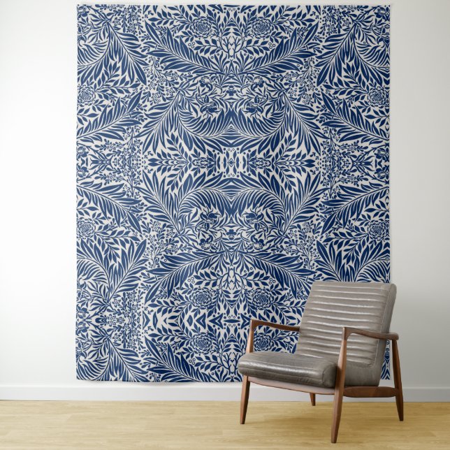 Tapete De Parede padrão floral azul com folhas e flores diversas (In Situ)
