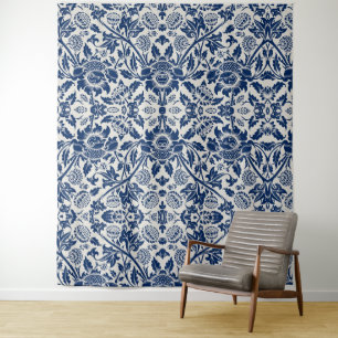 Tapete De Parede Padrão floral azul intricado em fundo claro