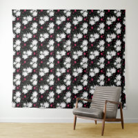 Padrão Floral Branco Elegante em Fundo Preto