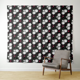 Tapete De Parede Padrão Floral Branco Elegante em Fundo Preto