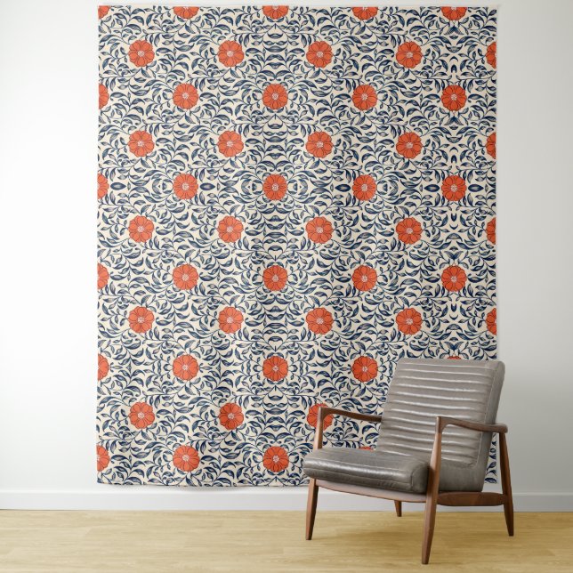 Tapete De Parede Padrão floral contínuo com flor laranja vibrante (In Situ)