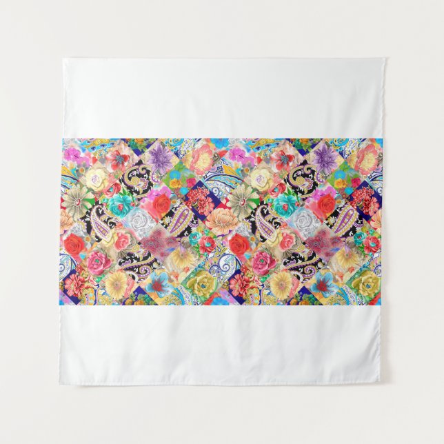 Tapete De Parede Padrão floral de bordados com flores e (Frente)