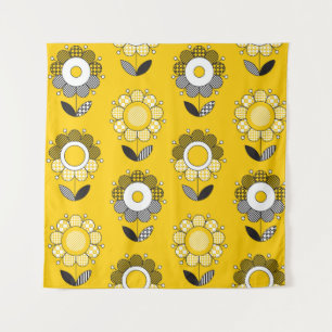 Tapete De Parede Padrão Floral de Folk Amarelo Simples