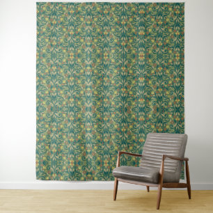 Tapete De Parede Padrão Floral Elegante em Amarelo e Vermelho sobre