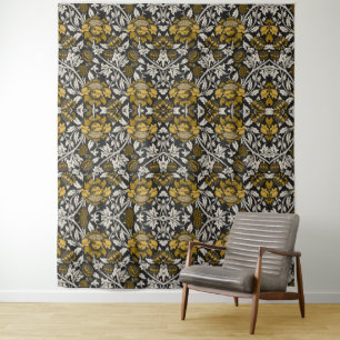Tapete De Parede Padrão floral ornamentado com grandes flores doura