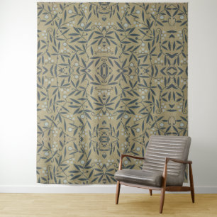 Tapete De Parede Padrão floral ornamentado com videiras azul-escura