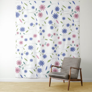 Tapete De Parede Padrão Floral Sem Costura Rosa e Azul