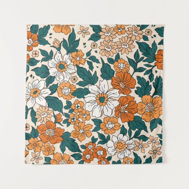 Tapete De Parede Padrão floral uniforme de vindima. estilo de liber (Frente)