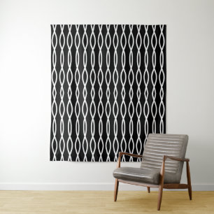 Tapete De Parede Padrão Geométrico Abstrato Branco Ondulado em Pret